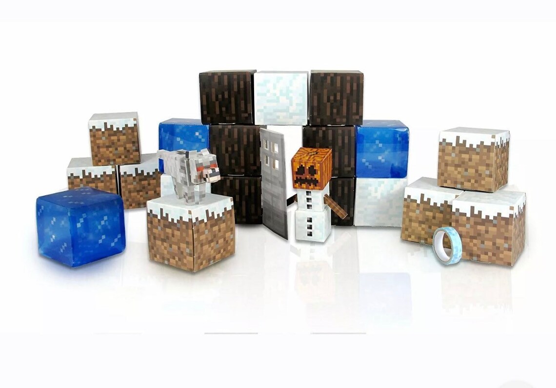 Minecraft Papercraft Snow Set Kid Paper Hobby Action Figure Etsy