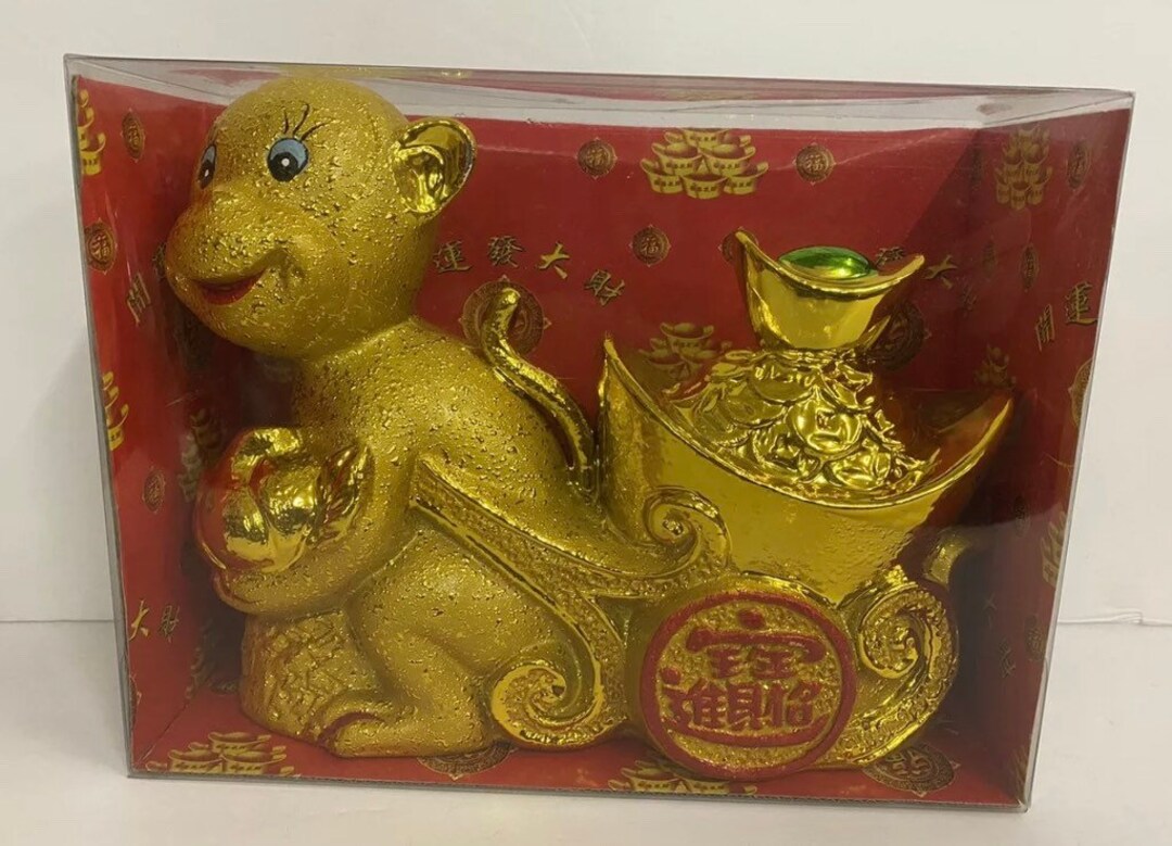 Golden Monkey Statue With Feng Shui Ingot Coin Bank 7.5H Etsy