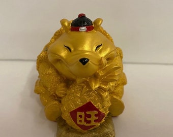 Feng Shui green jade wealth coin corn mouse Rat animal statue China Zodiac