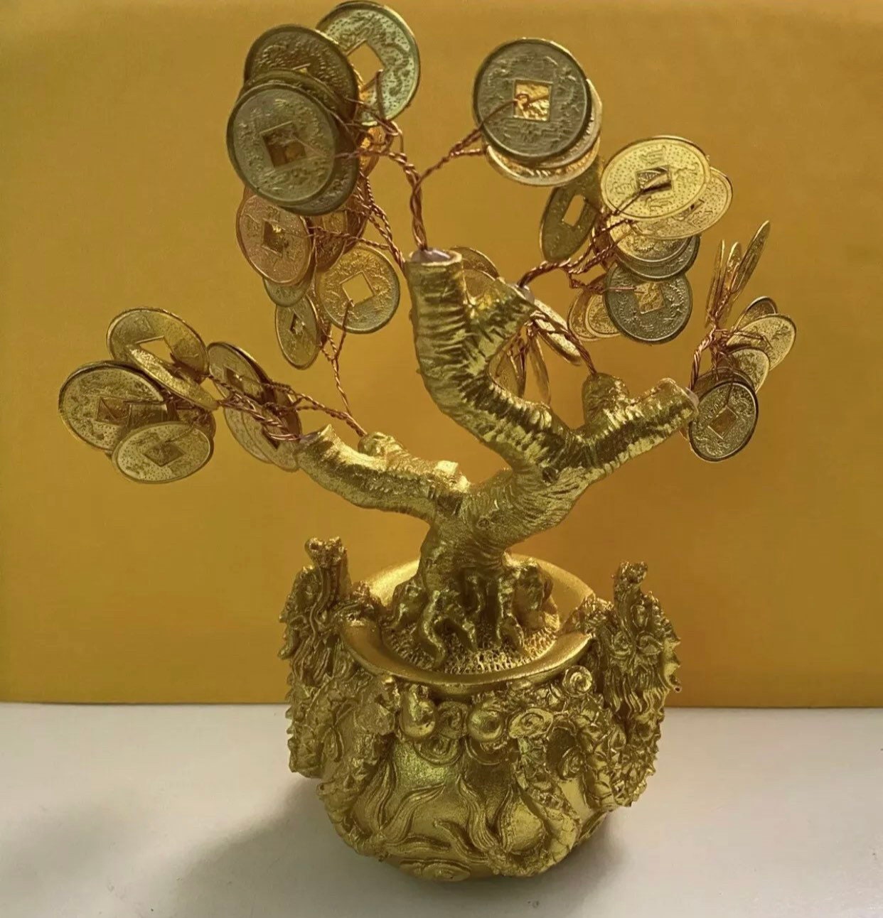 7 Feng Shui Gold Money Coins Tree In Dragon Pot Wealth Etsy