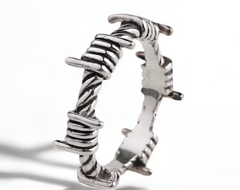 Bold Barbed Wire Ring in Sterling Silver Oxidised Finish, Thorn Ring, Silver Thorn Ring, Handmade Ring, Uniesx Ring, Goth Ring For Women