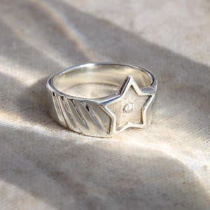 Dainty Star With CZ Diamond Ring, Nautical Star Ring, Starburst Ring, Polar Star Ring, Star Ring, Statement Ring, Sterling Silver Ring