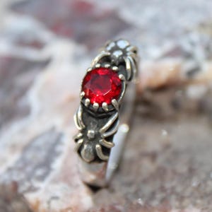 Goth Garnet Spider Ring: Sterling Silver Dark Nature Jewelry