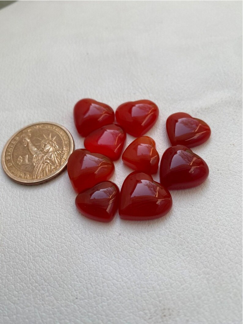 Red Onyx Heart Shape Gemstone 9 Piece Stone Natural Cabochon Handmade And hand polished image 2