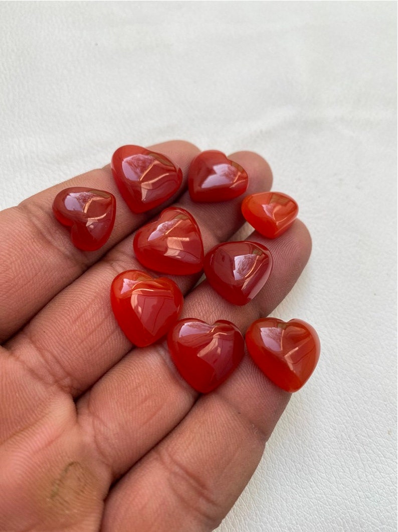Red Onyx Heart Shape Gemstone 9 Piece Stone Natural Cabochon Handmade And hand polished image 4