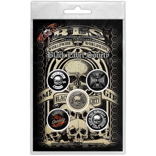 BLACK LABEL SOCIETY Button Badge 5 Piece Set - Each Badge Approx 1 Inch - Black Label Society Worldwide - Pinback Badge Button Pack Set