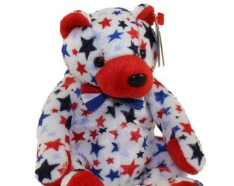 RED the Bear Ty Beanie Baby Beanbag Plush - New with Tags Vintage Retired Patriotic