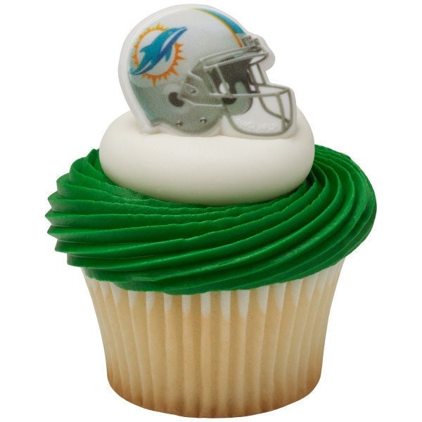 12 MIAMI DOLPHINS Cupcake Rings NFL Cake Toppers for Birthday Party Decoration Craft Supply