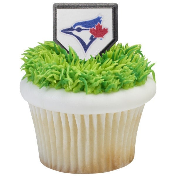12 TORONTO BLUE JAYS Cupcake Rings Mlb Home Plate Cake Toppers for Birthday Party Decoration Craft Supply