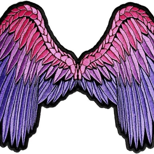 Small Beautiful Angel Wings Pink Biker Patch - Embroidered Iron on Patch - Motorcycle Biker Craft Supply