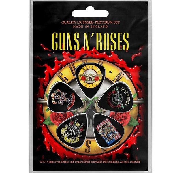 GUNS N' ROSES Guitar Pick 5 Piece Set - GNR Guns N' Roses Bullet Logo Rock Band - Plectrum Set Craft Supply - Officially Licensed