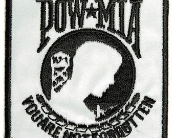 Dog Tag Stamp Biker Army Navy USMC 218-N POW MIA Never Forgotten Iron On Patch