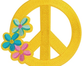 Peace Sign Flower Patch - 3.3x3 Inch - Embroidered Patch Applique Craft Supply