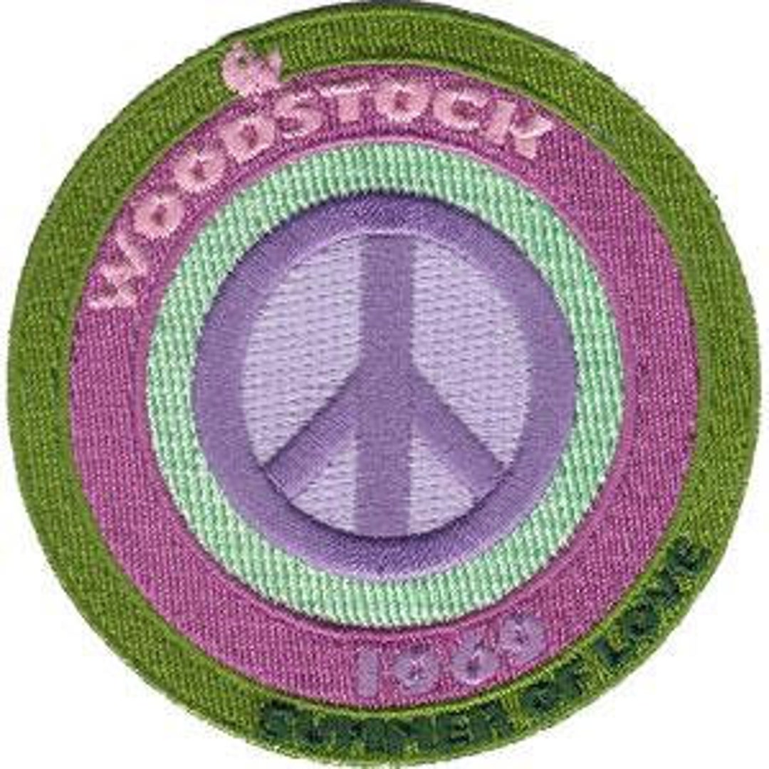 Peace Sign Iron-On Patch – Woodstock Summer Of Love – Pink Embroidered Applique – Cypress Collectibles