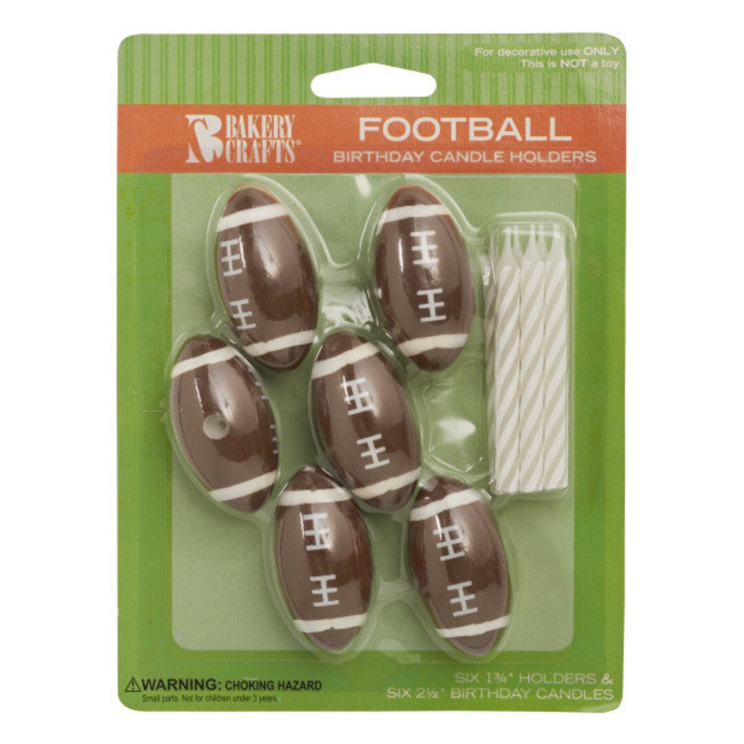 FOOTBALL Candle Holder Set With Candles Cupcake Cake Toppers Birthday