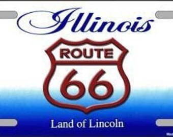 ROUTE 66 Illinois State Background Metal License Plate Sign Novelty Vanity