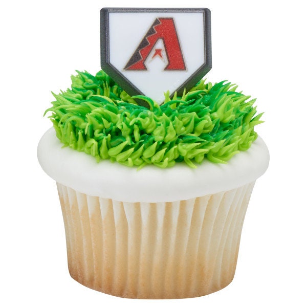 12 ARIZONA DIAMONDBACKS Cupcake Rings MLB Home Plate Cake Toppers for Birthday Party Decoration Craft Supply