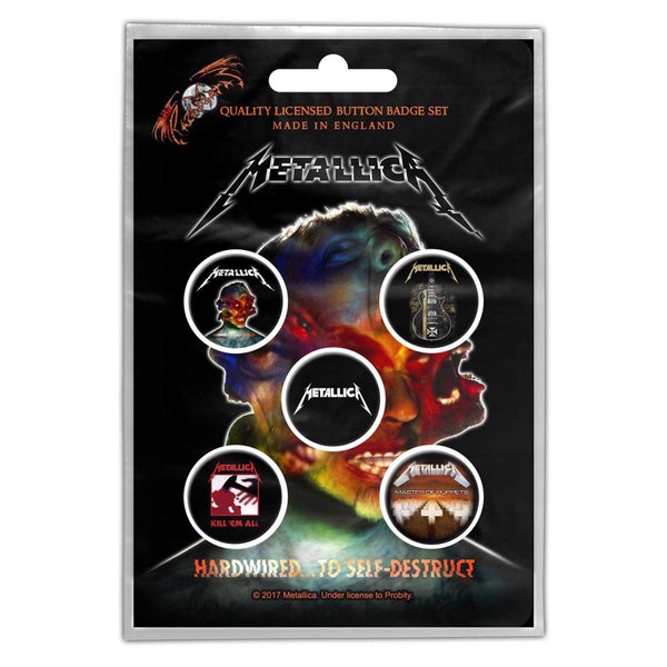 METALLICA Button Badge 5 Piece Set - Each Badge Approx 1 Inch - Metallica Hardwired to self destruct - Pinback Badge Button Pack Set