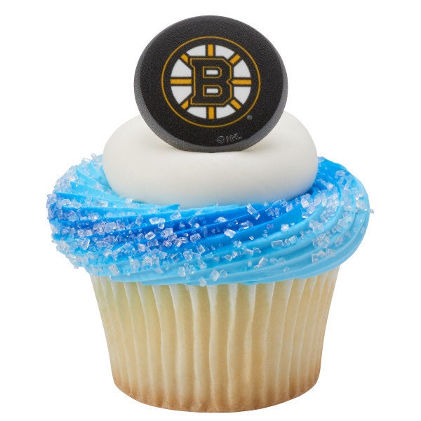 12 BOSTON BRUINS Cupcake Rings - NHL Boston Bruins Cake Toppers for Birthday Party Decoration Craft Supply