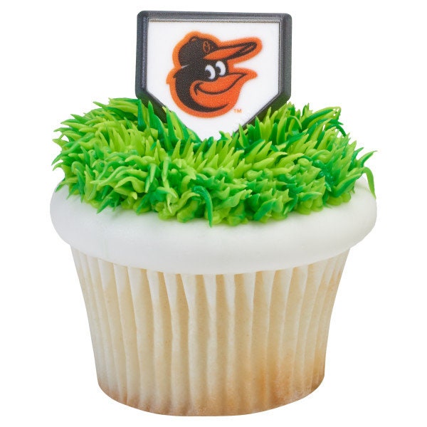 12 BALTIMORE ORIOLES Cupcake Rings - MLB Baltimore Orioles Home Plate Cake Toppers for Birthday Party Decoration Craft Supply
