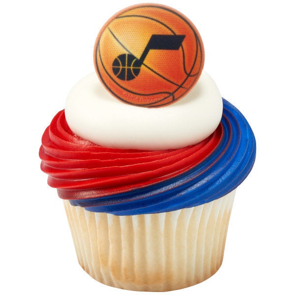 12 UTAH JAZZ Cupcake Rings - NBA Utah Jazz Cake Toppers for Birthday Party Decoration Craft Supply