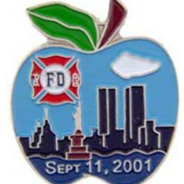 September 11 FDNY Apple Lapel Pin - 9-11 Commemorative New York Fire Dept - Enamel Pin for Backpack Tie Shirt Trading Button Pinback