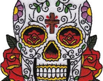 CANDY SKULL With Cross Patch - Skulls Embroidered Patch Applique Craft Supply