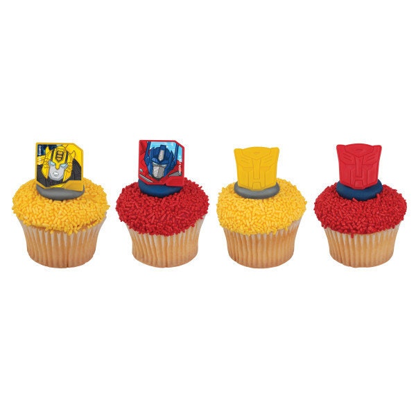 12 TRANSFORMERS Cupcake Rings Autobot Protectors Cake Toppers Birthday Party Decoration Craft Supply