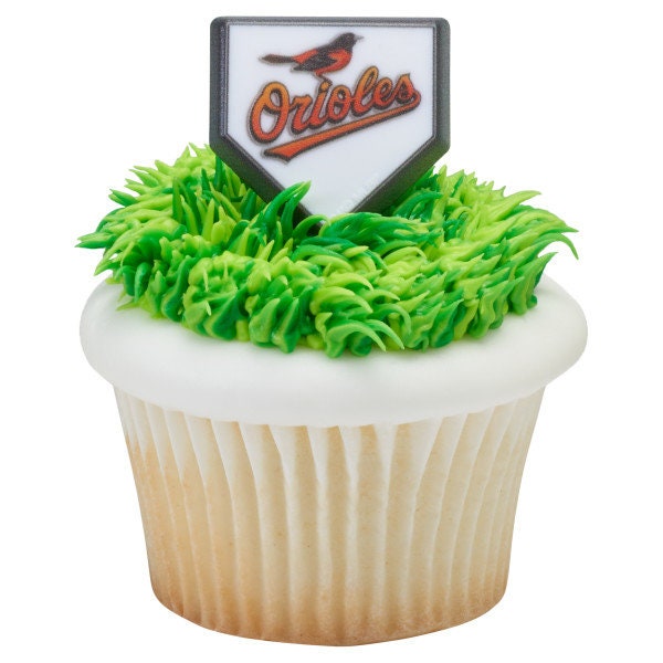 12 BALTIMORE ORIOLES Cupcake Rings MLB Home Plate Cake Toppers for Birthday Party Decoration Craft Supply