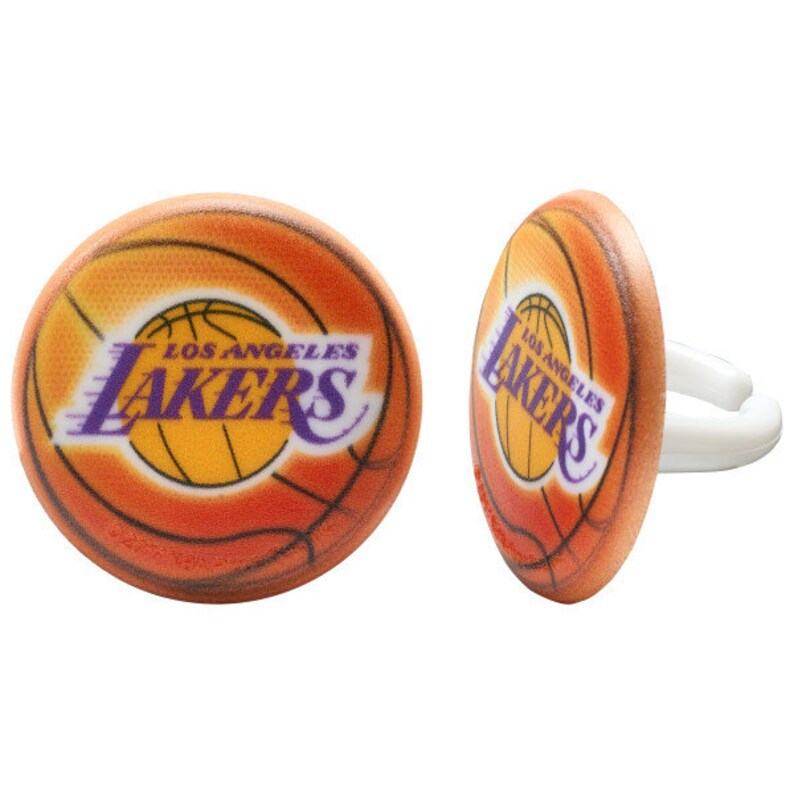12 LA LAKERS Cupcake Rings NBA Los Angeles Cake Toppers 12 LA LAKERS Cupcake Rings NBA Los Angeles Cake Toppers
