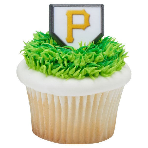 12 PITTSBURGH PIRATES Cupcake Rings - MLB Pittsburgh Pirates Home Plate Cake Toppers for Birthday Party Decoration Craft Supply