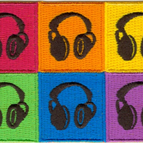 HEADPHONES Multi Colored Patch - Embroidered Patch Applique Craft Supply