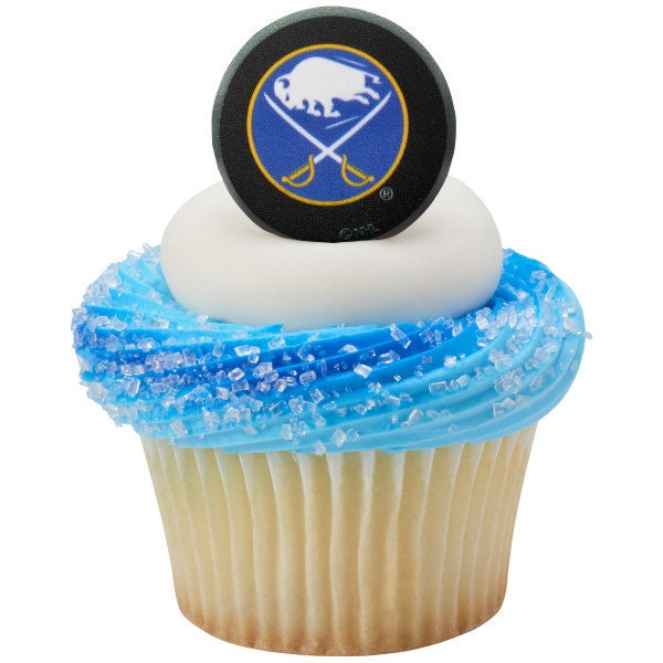 12 BUFFALO SABRES Cupcake Rings - NHL Buffalo Sabres Cake Toppers for Birthday Party Decoration Craft Supply