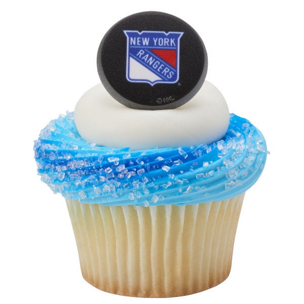 12 NEW YORK RANGERS Cupcake Rings - Nhl New York Rangers Cake Toppers for Birthday Party Decoration Craft Supply