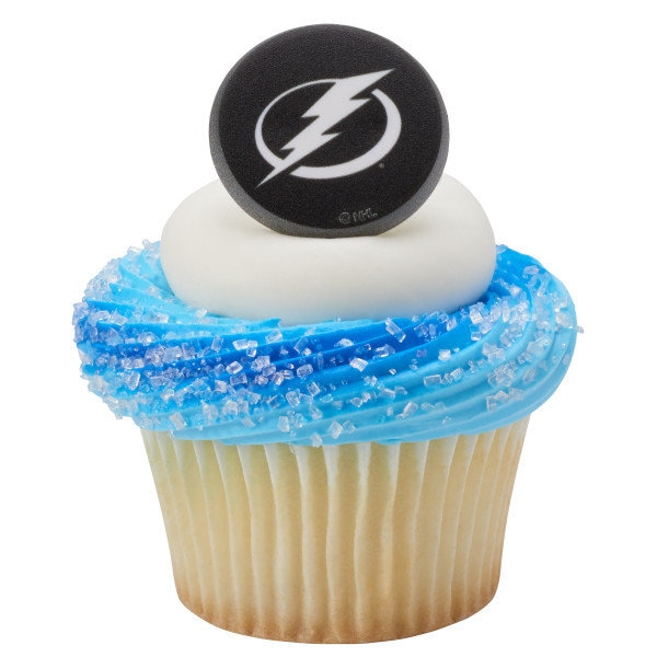 12 TAMPA BAY LIGHTNING Cupcake Rings - Nhl Tampa Bay Lightning Cake Toppers for Birthday Party Decoration Craft Supply