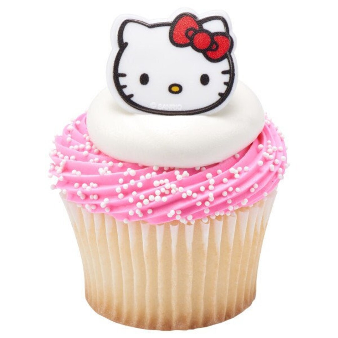 12 HELLO KITTY Cupcake Rings Hello Kitty Cupcake Decorations Cake ...