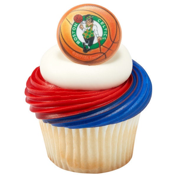 12 BOSTON CELTICS Cupcake Rings - NBA Boston Celtics Cake Toppers for Birthday Party Decoration Craft Supply