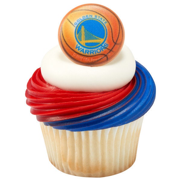 12 GOLDEN STATE WARRIORS Cupcake Rings - Nba Golden State Warriors Cake Toppers for Birthday Party Decoration Craft Supply