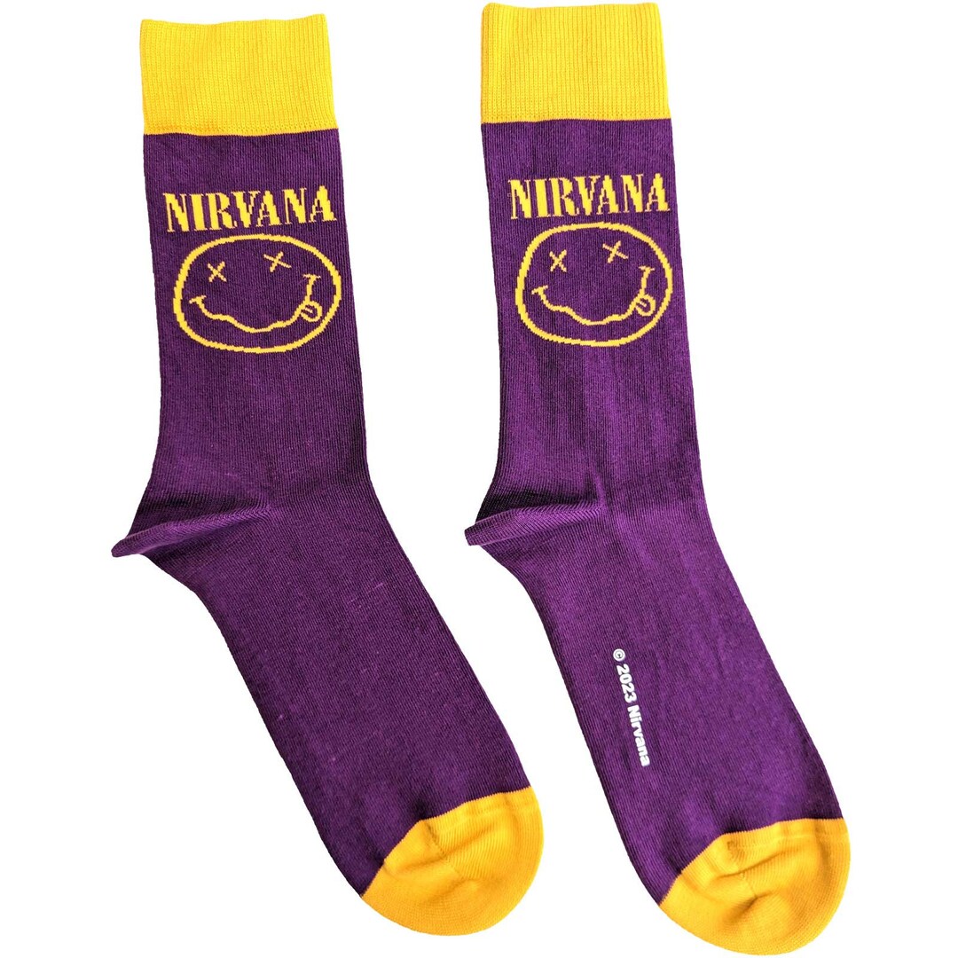 NIRVANA Socks Nirvana Yellow Happy Face Rock Band Unisex Etsy
