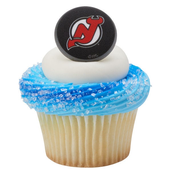 12 NEW JERSEY DEVILS Cupcake Rings - Nhl New Jersey Devils Cake Toppers for Birthday Party Decoration Craft Supply