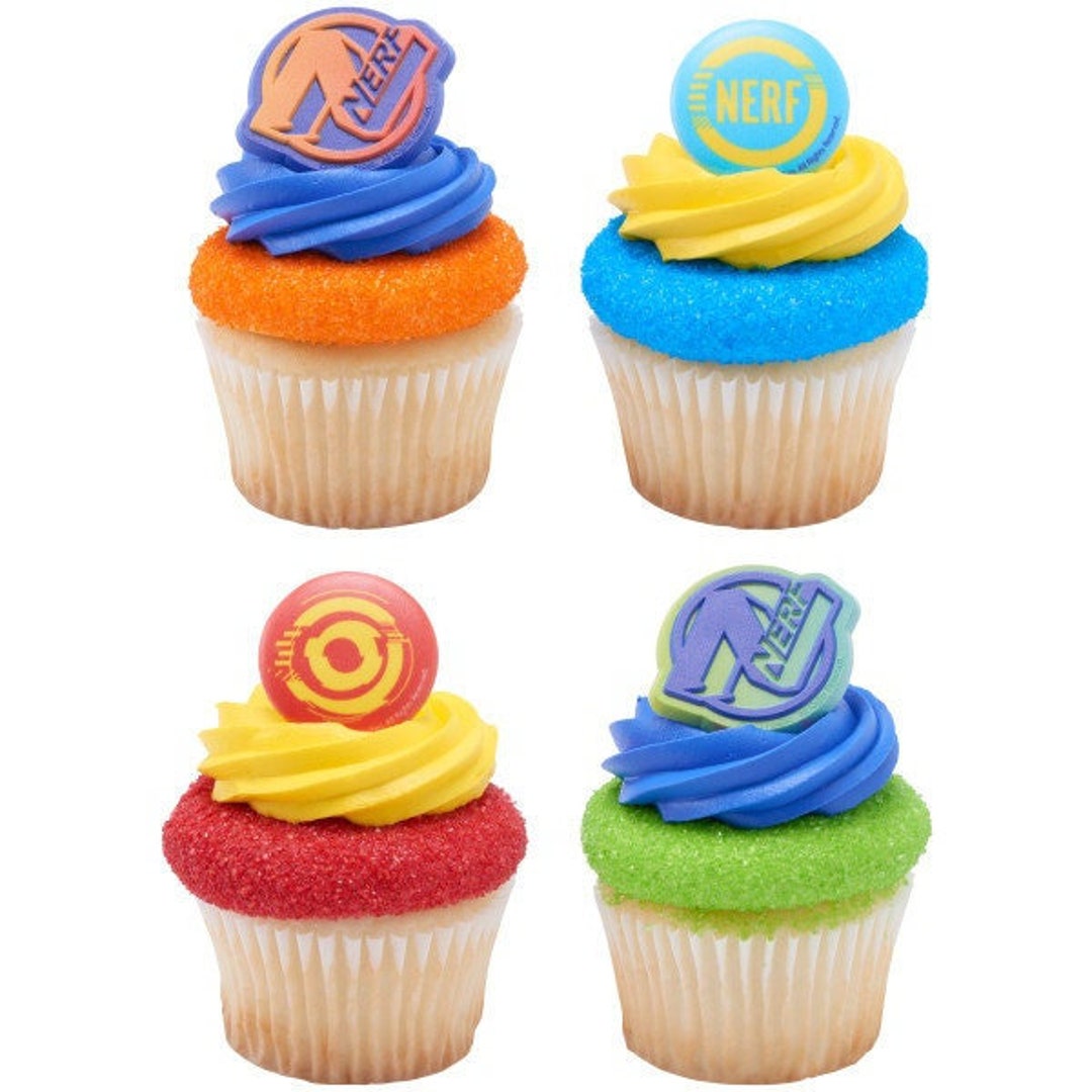 12 NERF on Target Cupcake Rings NERF Cake Toppers for Birthday Party