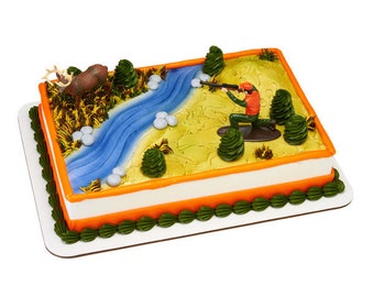 DEER HUNTING Cake Topper Hunter with Rifle Cake Decoration Decoset Birthday Craft Supply