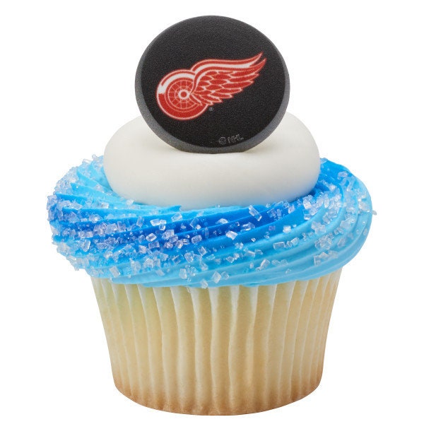 12 DETROIT RED WINGS Cupcake Rings - Nhl Detroit Red Wings Cake Toppers for Birthday Party Decoration Craft Supply