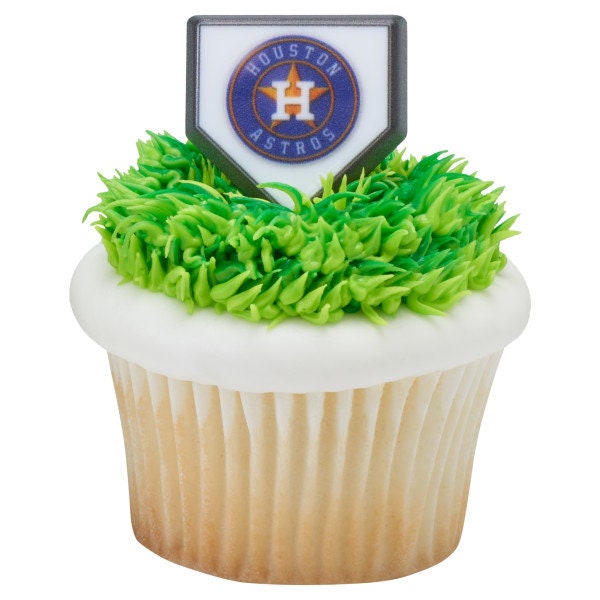 12 HOUSTON ASTROS Cupcake Rings - MLB Houston Astros Home Plate Cake Toppers for Birthday Party Decoration Craft Supply