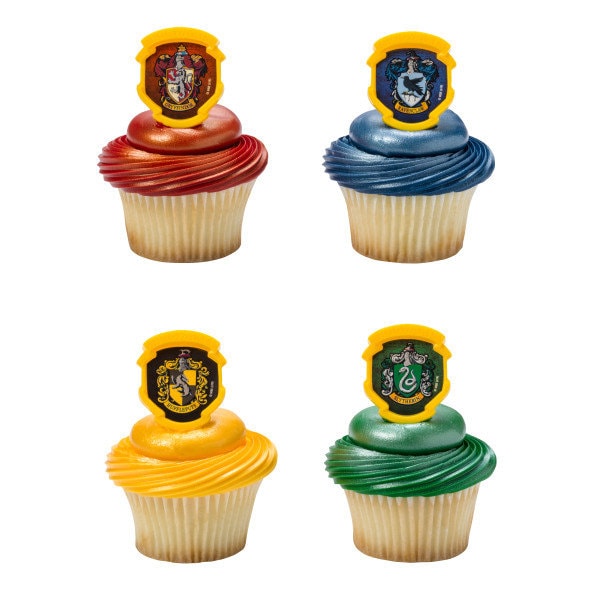 12 HARRY POTTER Cupcake Rings Hogwarts Houses Cake Toppers for Birthday Party Decoration Craft Supply