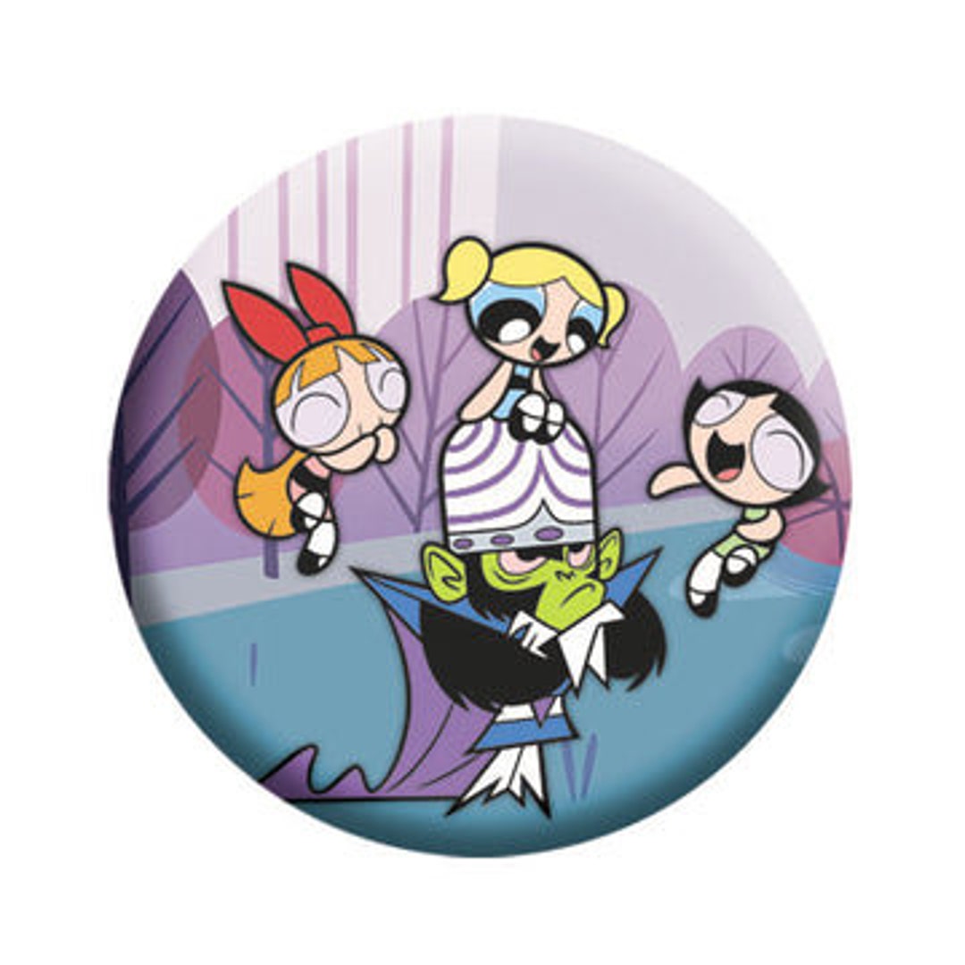 POWERPUFF GIRLS Laughing at Mojo Jojo Pinback Button Badge Cartoon ...