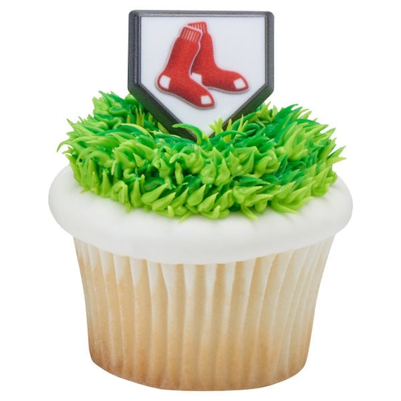 12 Boston Red Sox Cupcake Rings Mlb Home Plate Cake Toppers Etsy