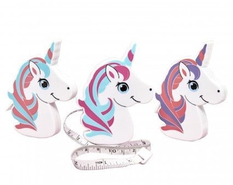 Unicorn Measuring Tape - Choice of Coral, Pink or Purple Color Hair - 40 inches long