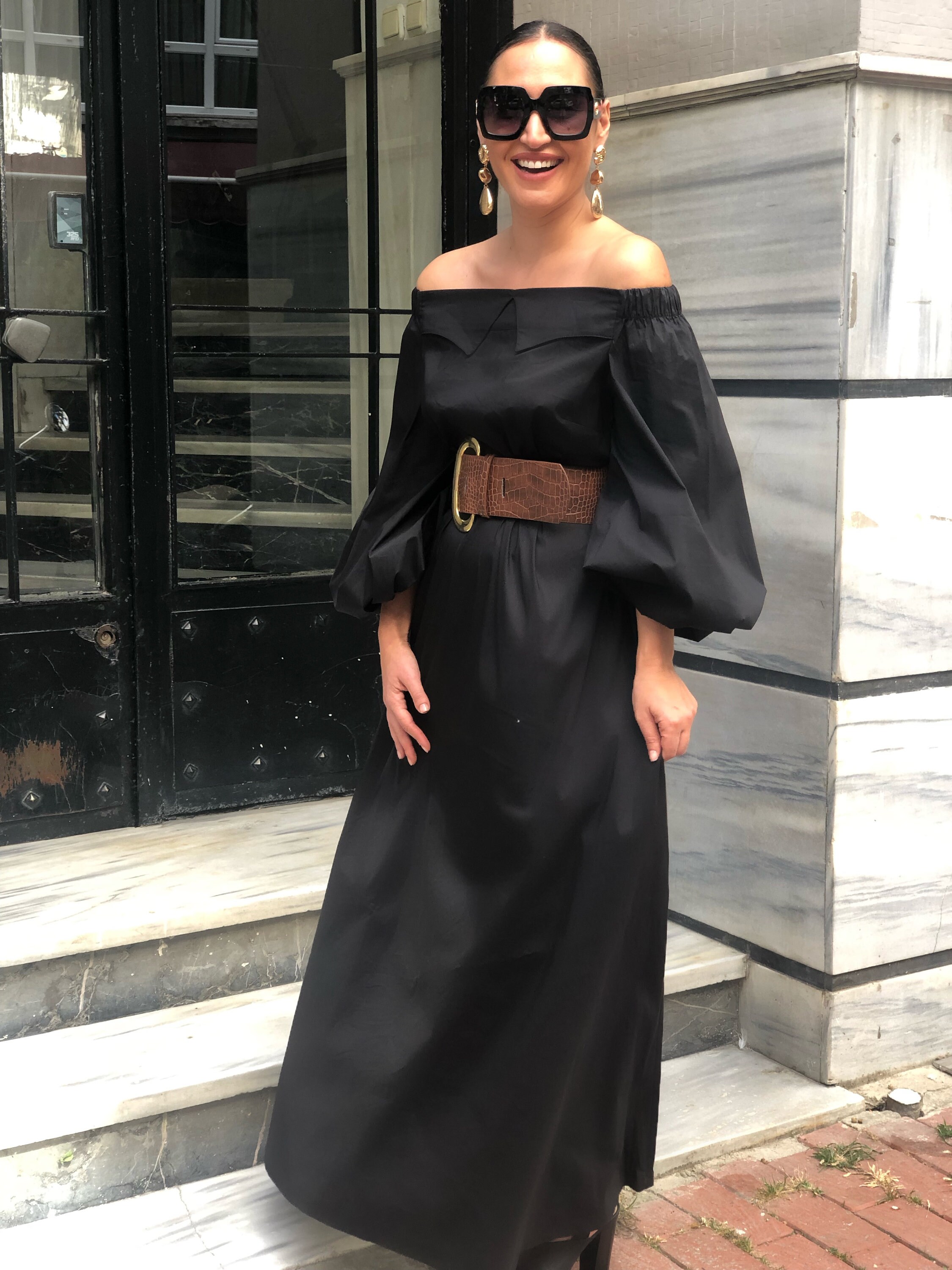 casual black off the shoulder dress