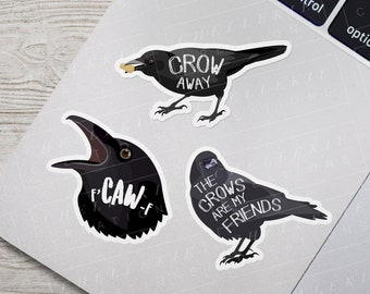 Crow Friend Stickers, Corvid Sticker, Laptop Stickers, Gifts for Bird Lovers, Cute Stickers, Crows and Ravens, Birdwatching Gift - SET OF 3